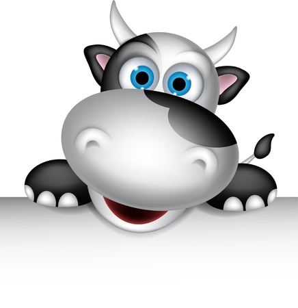 Cute cow cartoon with blank signのイラスト素材