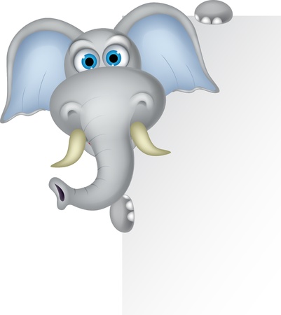 elephant cartoon with blank signのイラスト素材