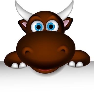 cute buffalo cartoon posing with blank signのイラスト素材