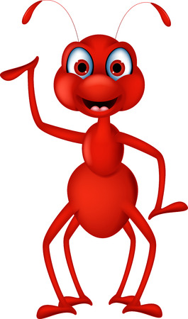 cute red ant cartoon wavingのイラスト素材