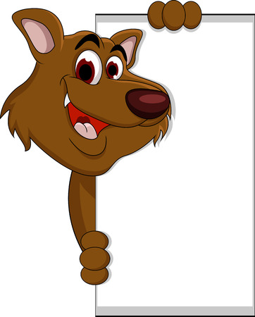 brown bear cartoon with blank signのイラスト素材