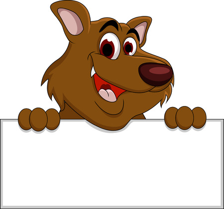 brown bear cartoon with blank signのイラスト素材