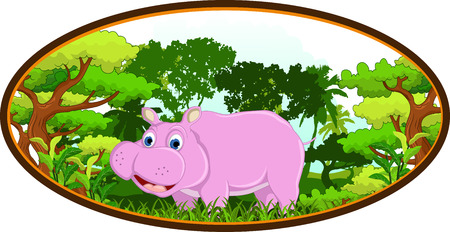 hippo with forest backgroundのイラスト素材