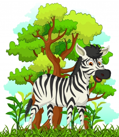 zebra cartoon with forest backgroundのイラスト素材