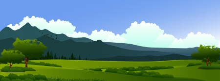 beauty landscape with pine forest and mountain backgroundのイラスト素材