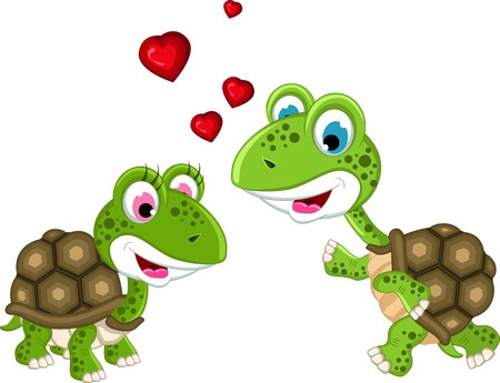 happy couple turtle cartoonのイラスト素材