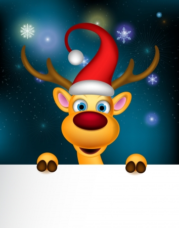 reindeer and Santa hat with blank signのイラスト素材