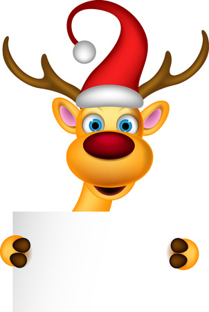 reindeer and Santa hat with blank signのイラスト素材