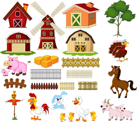 illustration of the things and animals at the farmのイラスト素材