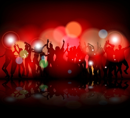 Silhouette of people showered with confetti on a club partyのイラスト素材