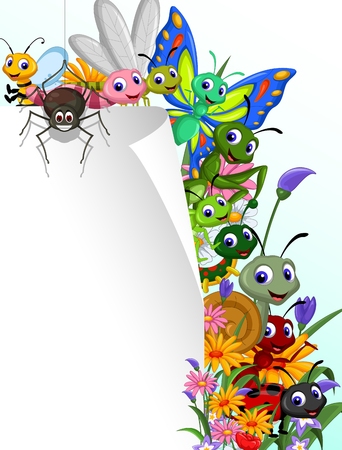 collection of insects with blank sign in the flower gardenのイラスト素材