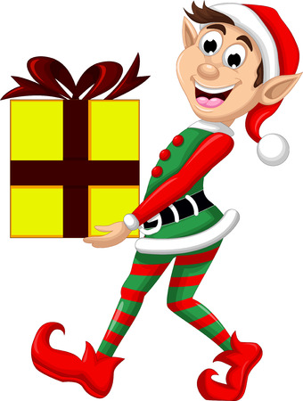 Cute Christmas elf posing with giftboxのイラスト素材