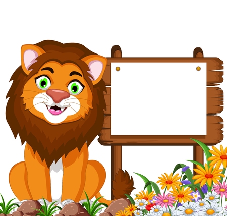 lion cartoon with blank signのイラスト素材