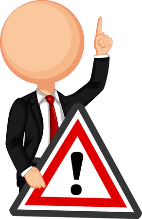 Businessman holding a red traffic triangle warning signのイラスト素材