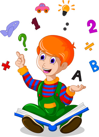 children Reading a Book While Education Related Icons Hover in the Background for you designのイラスト素材