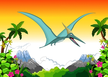 Happy pterodactyl cartoon flyingのイラスト素材