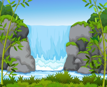 beautiful waterfall with rifer landscape backgroundのイラスト素材