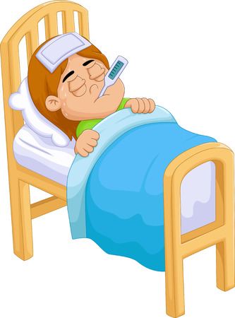 cartoon Sick girl in bedのイラスト素材