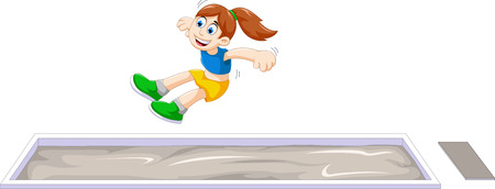 cartoon woman athlete doing long jump in the competitionのイラスト素材