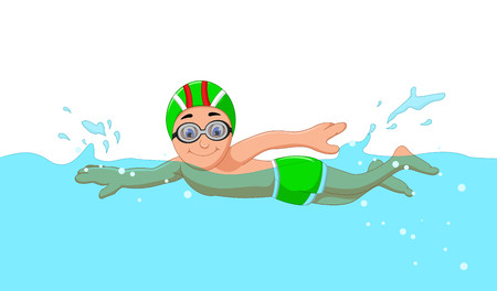 funny cartoon boy swimmer in the swimming poolのイラスト素材