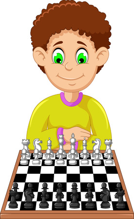 funny boy cartoon playing chessのイラスト素材