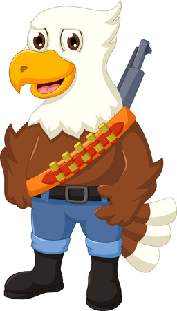 cute eagle cartoon posing with rifleのイラスト素材