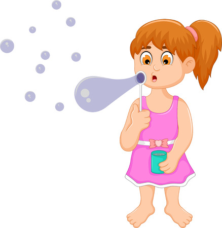 funny little girl cartoon playing bubbleのイラスト素材