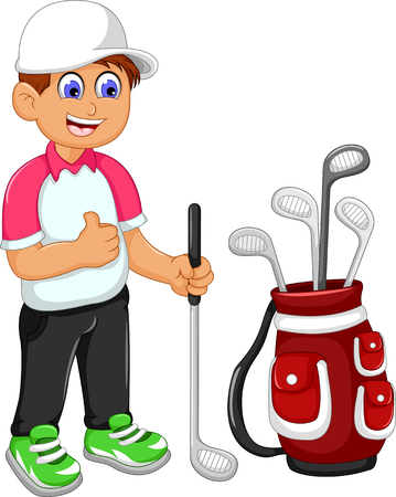 funny man cartoon playing golf thumb upのイラスト素材