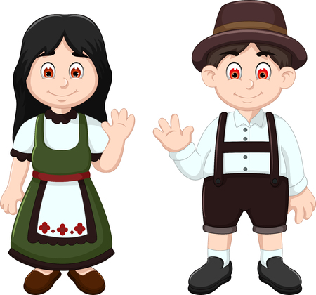 Cute Couple German waving in National Clothesのイラスト素材
