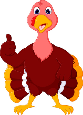 cute turkey cartoon posing with smile and thumb upのイラスト素材
