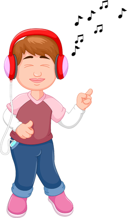 Funny cartoon people listening to musicのイラスト素材