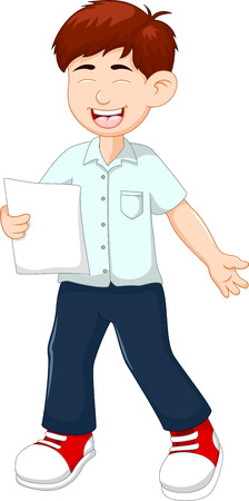 boy reading poutry cartoon with funny posingのイラスト素材