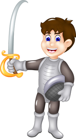 handsome knight cartoon standing with smile and bring swordの写真素材