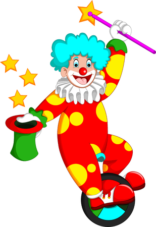 Funny Clown In Red Costume During Attraction Cartoon For Your Designのイラスト素材