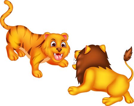 Funny Yellow Lion And Tiger Cartoon For Your Designのイラスト素材