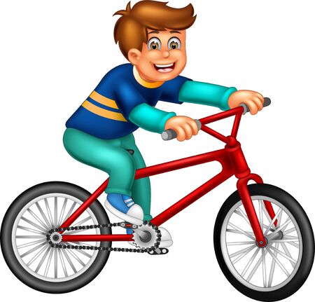 Funny Boy Riding A Red Bicycle Cartoon For Your Designのイラスト素材