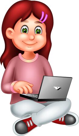 Funny Girl Sitting Cartoon For Your Designのイラスト素材