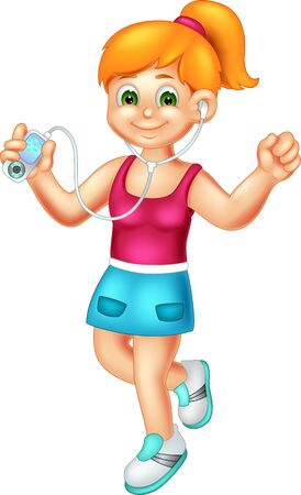 Funny Girl Listening Music Cartoon For Your Designのイラスト素材