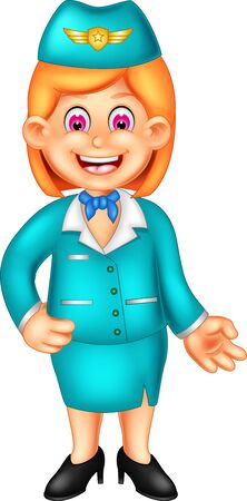 Funny Stewardess Girl In Blue Uniform Cartoon For Your Designのイラスト素材