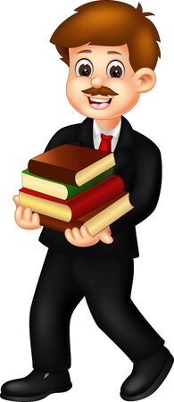 Funny Man With Books Cartoon For Your Designのイラスト素材