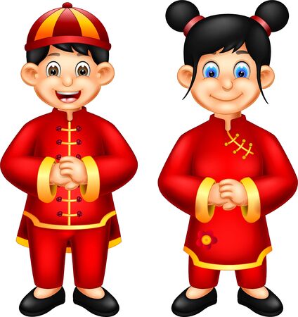 Funny Couple In Ethnic Clothes Cartoon For Your Designのイラスト素材