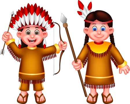 Funny Couple In Ethnic Clothes Cartoon For Your Designのイラスト素材