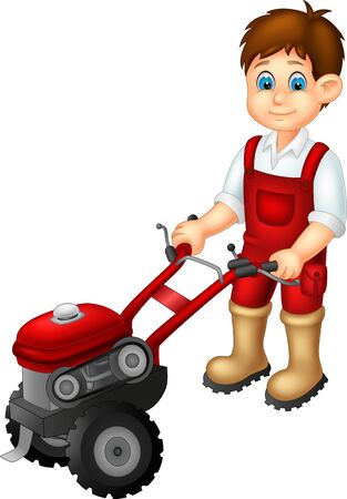 Funny Farmer With Tractor Cartoon For Your Designのイラスト素材