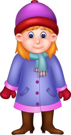 Funny Girl Wearing Purple Jacket And Hat Cartoon For Your Designのイラスト素材