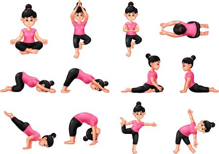Funny Girl Doing Yoga Cartoon For Your Designのイラスト素材