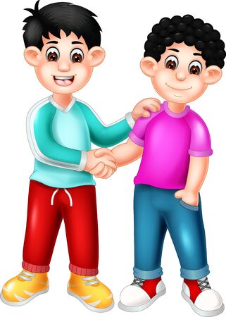 Funny Two Boys Handshaking Cartoon For Your Designのイラスト素材