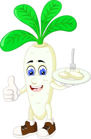 Funny White Radish Cartoon For Your Designのイラスト素材