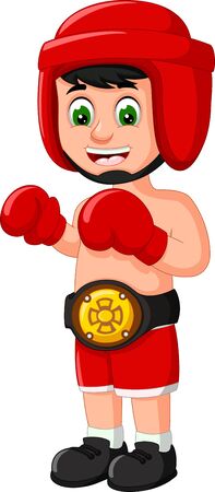 Funny Boxer Boy In red Uniform Cartoon for your designのイラスト素材