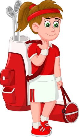 Funny Golfer Girl In Red White Uniform Cartoon for your deisgnのイラスト素材