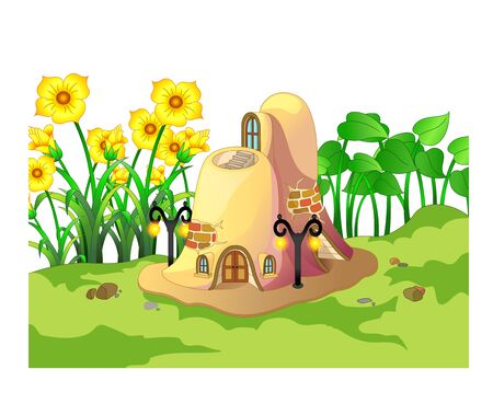 Funny Brown Ant House With Sunflower Cartoon for your designのイラスト素材